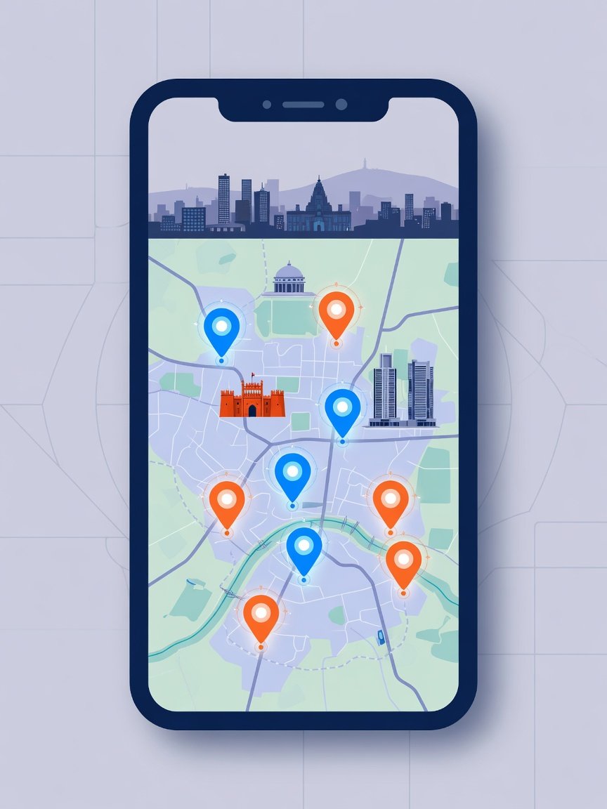 Smartphone showing JobPata job pins on a map of Pune, India — map-based job portal