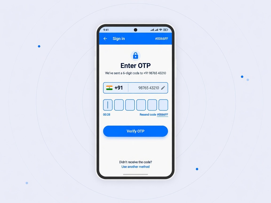 Mobile OTP sign-in screen with Indian country code +91 on JobPata