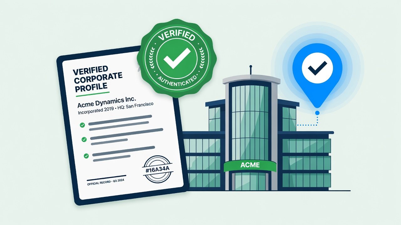 Verified company document seal and office map pin on JobPata